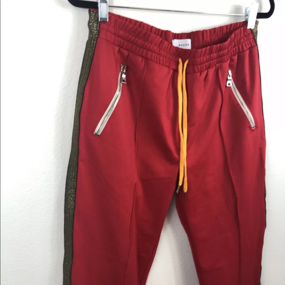 RHUDE Red Rayon Gold Side Stripe Traxedo Pants Med - Picture 3 of 11